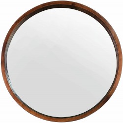 HUIJK Mirror Large Round Mirror Walnut Stained Wood Rustic Farmhouse Decor Modern Accent 30"