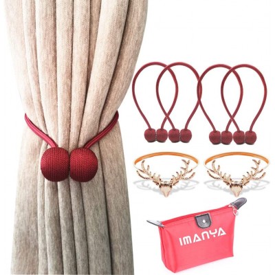 IMANYA Elegant Magnetic Curtain Tiebacks Clips 4 Pack Decorative Rope Holdbacks Holders & 2 Pack Christmas Theme Curtain Tie Bands Convenient Installed Sheer Blackout Drapes Curtain Holdbacks RED