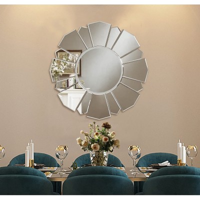 Inspired Home Emmalyn Accent Wall Mirror 32.7”x32.7” Frameless Flower Shape Silver Polished Vanity Wall Mirror