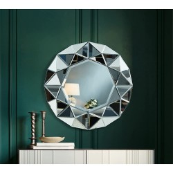 Inspired Home Lailah Beveled Wall Accent Mirror 27.6"x27.6" Frameless Round Window Design Silver Polished
