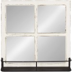 Kate and Laurel Jackson Distressed Wood Windowpane Mirror with Metal Shelf White