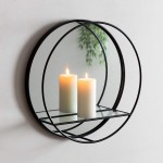 Kate and Laurel Kei Modern Round Accent Mirror with Shelf 19 Diameter Black Contemporary Wall Decor with Convenient Display and Storage