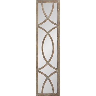 Kate and Laurel Tolland Decorative Wooden Panel Wall Mirror 12" x 48" Rustic Brown Farmhouse Windowpane Accent Piece