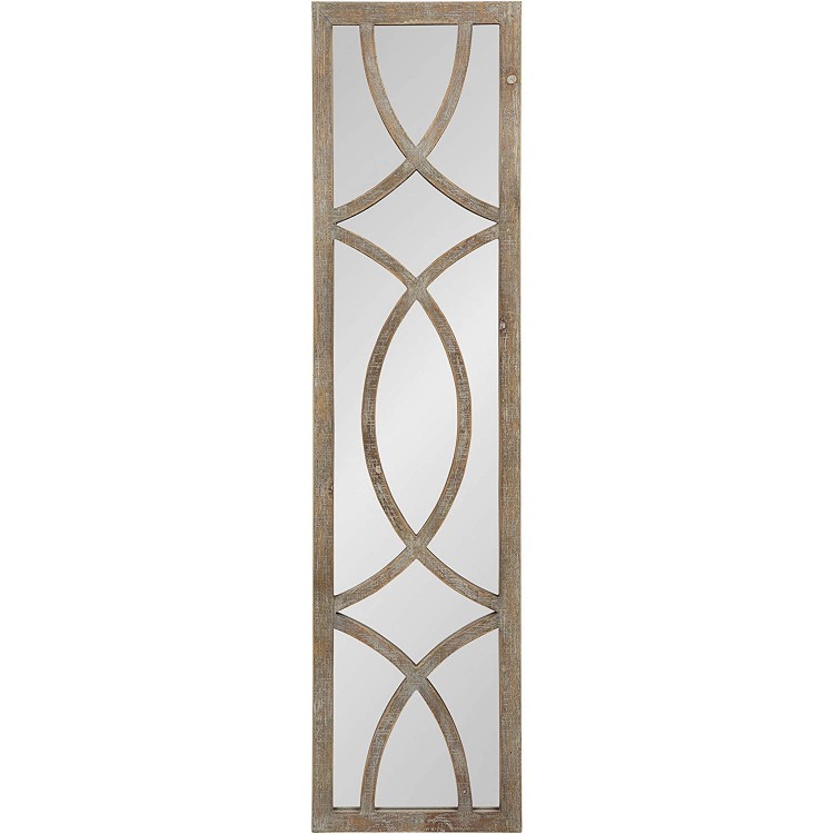 Kate and Laurel Tolland Decorative Wooden Panel Wall Mirror 12 x 48 Rustic Brown Farmhouse Windowpane Accent Piece