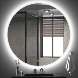 Keonjinn LED Backlit Mirror 40 Inch Round Bathroom Mirror with Lights Large Circle Lighted Mirror Anti-Fog Wall Mounted Round Vanity Mirror Dimmable Illuminated Makeup Mirror CRI 90+