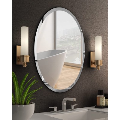 KOHROS Oval Beveled Polished Frameless Wall Mirror for Bathroom Vanity Bedroom 20" W x 28" H Oval