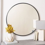 Large Round Mirror 42 Inch Black Circle Mirror for Wall Brushed Metal Frame Decorative Wall Mounted Mirror Rustic Mirror for Wall Decor Hanging Mirror for Bathroom,Dressing Room,Entryway