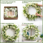 LOHASBEE Artificial Spring Wreath 22 Faux Daisy Berry Greenery Wreath Handcrafted White Green Flora with Leaves Summer Wreath for Front Door Porch Farmhouse Easter Wedding Outside Decor