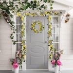 LOHASBEE Artificial Spring Wreath 22 Faux Daisy Eucalyptus Greenery Wreath Handcrafted White Yellow Flora Berries Summer Wreath for Front Door Porch Farmhouse Easter Wedding Outside Decor