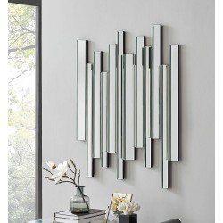 Mirrored Line Wall Decor Art Work Silver Metal Decorative Accent Wall Mirror for Hom Office Bedroom Living Room Decoration  40" x 32"
