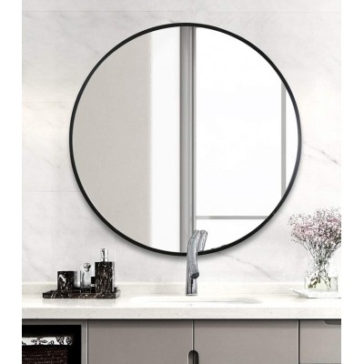 Modern Large Round Mirror Accent Mirror Round Wall Mirror Brushed Framed Round Metal Mirror Home Decor for Bathroom Living Rooms Entryways 20" Black