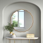 MOTINI 28 Round Beveled Mirrors Wall Mounted Gold Flower-Like Irregular Frame Decorative Mirror for Bathroom Vanity Living Room Bedroom Entryway Wall Decor