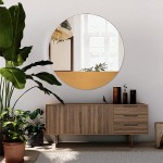MOTINI 32 Inch Round Decorative Wall Mirror Large Modern Brushed Brass Metal Frame Mirror Wall Mounted for Wall Decor Living Room Bedroom