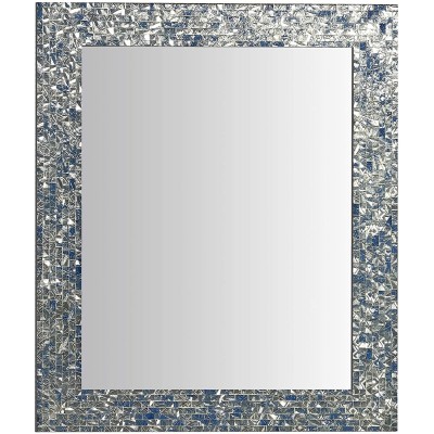 Multi-Colored Cobalt Blue & Silver Luxe Mosaic Glass Framed Wall Mirror Decorative Embossed Glass Mosaic Rectangular Vanity Mirror Accent Mirror 30" X 24"