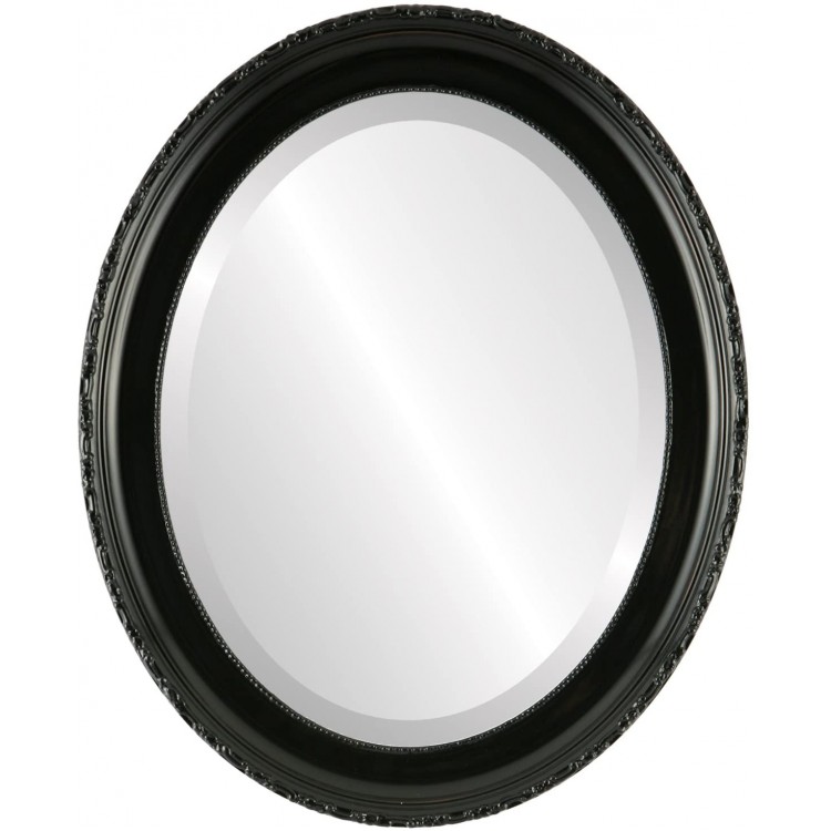 Oval Wooden Beveled Wall Mirror for Home Decor Bathroom Vanity Bedroom Living Room Hallway Matte Black 27x33 Outside Dimensions
