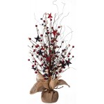 Red Berry & Star Table Tree for 4th of July Artificial Tree & Flower for Centerpiece Featured Burlap Base Farmhouse Patriotic Table Top Decoration for Independence Day Veterans Day