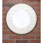 Red Co. 17.5 Decorative Farmhouse Round Wall-Mounted Accent Mirror with Wooden Frame in Distressed White Finish Medium