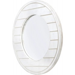 Red Co. 17.5" Decorative Farmhouse Round Wall-Mounted Accent Mirror with Wooden Frame in Distressed White Finish Medium