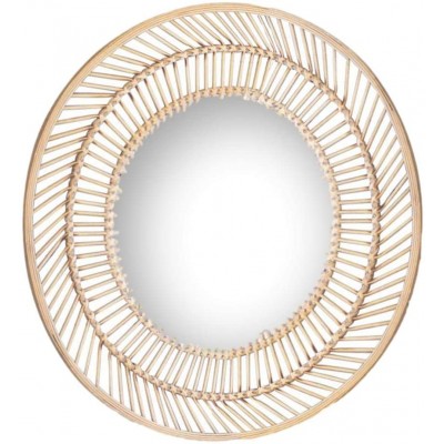 Round 32 Inch Natural Bamboo Lattice Wall Accent Mirror Modern Mantel Vanity