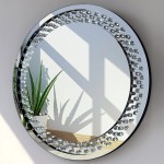 Round Silver Wall Mirror for Wall Decoration Crystal Clear Floating Diamond Décor 23.6x23.6x1 inch Wall Hang Frameless Mirror Glass Diamond Art.