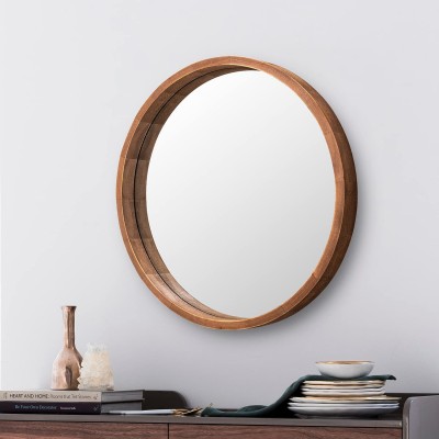 Round Wall Mirror Large Wooden Framed Bathroom Mirror for Vanity Farmhouse Rustic 24IN Mirror