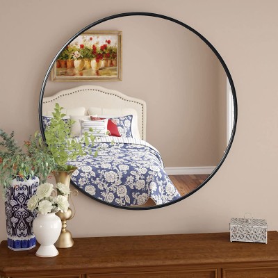 Round Wall Mirror with Black Coating Steel Frame 42 Inch Wall-Mounted Mirror,Black Metal Round Mirror Circular Mirror for Living Room Entryway Dresservanity Home Mirrors Decor