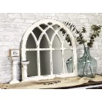 Rustic Wood Arched Window Mirror Wall Decor Cathedral Window Wall Mirror Shabby Chic Farmhouse Mirror for Living Room Bedroom Dining Room or Entryway Distressed White，31-7 8W x 31-7 8H