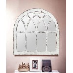 Rustic Wood Arched Window Mirror Wall Decor Cathedral Window Wall Mirror Shabby Chic Farmhouse Mirror for Living Room Bedroom Dining Room or Entryway Distressed White，31-7 8W x 31-7 8H