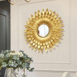 SJASD Gold Sunburst Wall Mirror,Metal Decorative Wall Mounted Mirror,Wall Mirrors Hanging for Living Room Modern Accent Mirror Wall Decor for Bedroom Fireplace