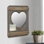 Stonebriar Corrugated Metal & Wood Heart Shaped Mirror with Attached Wall Hanger and Clip ; Industrial Wall Decor ; Distressed Finish