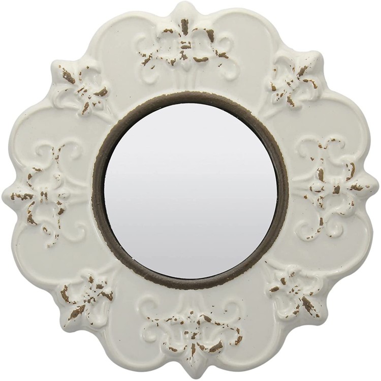 Stonebriar Decorative 8 Antique White Round Ceramic Accent Wall Mirror