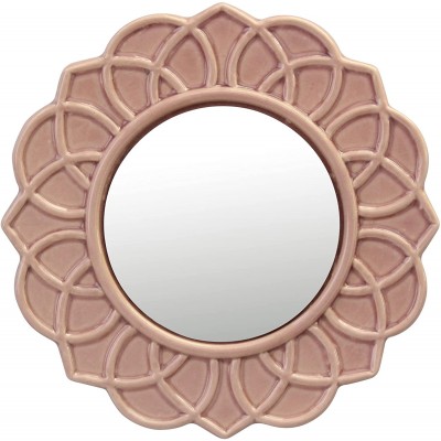 Stonebriar Decorative 9" Dusty Rose Pink Round Floral Ceramic Accent Wall Mirror
