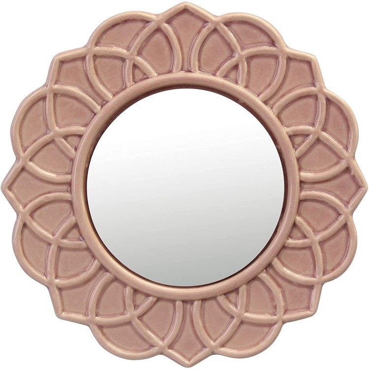 Stonebriar Decorative 9 Dusty Rose Pink Round Floral Ceramic Accent Wall Mirror