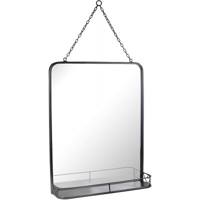 Stonebriar SB-6259A Rectangle Black Metal Wall Mirror with Hanging Chain and Shelf 20.4" x 16.1"