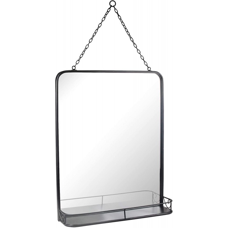 Stonebriar SB-6259A Rectangle Black Metal Wall Mirror with Hanging Chain and Shelf 20.4 x 16.1
