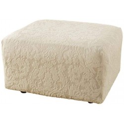SureFit Home Decor Home Décor Stretch Jacquard Damask Box Cushion Ottoman One Piece Slipcover Form Fit Polyester Spandex Machine Washable Oyster Color