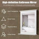 Tangkula Bathroom Wall Mirror with Shelf Square Makeup Mirror Wall Hanging Mirror Vanity Mirror for Dressing Room Washroom Bedroom Modern Concise Wall Mounted Mirror White