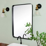 TEHOME 20x30 Black Metal Framed Bathroom Mirror for Wall in Stainless Steel Rounded Rectangular Bathroom Vanity Mirrors Wall Mounted