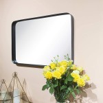 TEHOME 20x30 Black Metal Framed Bathroom Mirror for Wall in Stainless Steel Rounded Rectangular Bathroom Vanity Mirrors Wall Mounted