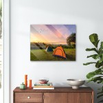 Tempered Acrylic Glass Wall Art Travel to spread the tent in a wide open space in the evening The Modern Acrylic Artworks Picture Print Accent Decor for Living Room Bedroom Office Free Floating