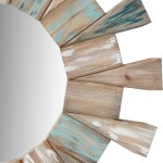 The Urban Port Round Wooden Decor Wall Mirror with Triangular Plank Accent Brown