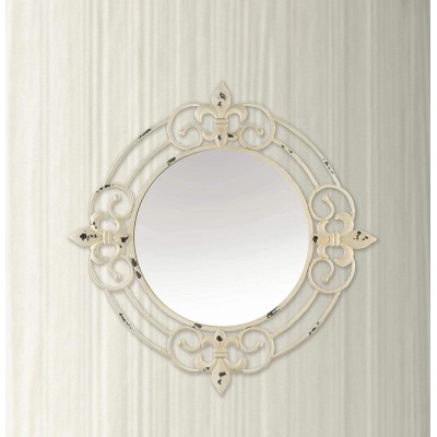 wakatobi Beautiful Antique-Look Fleur De Lis Accents Round Wall Mirror Home Decor