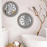 Wocred 2 PCS Round Wall Mirror,Gorgeous Rustic Farmhouse Accent Mirror,Barn Wood Color Entry Mirror for Bathroom Renovation,Bedrooms,Living Rooms and More12”