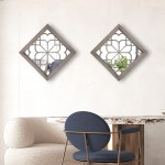 Wocred 2 PCS Square  Wall Mirror,Gorgeous Rustic Farmhouse Accent Mirror,Barn Wood Entry Mirror for Bathroom Renovation,Bedrooms,Living Rooms and More11.8”