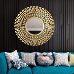 XWZH Mirrors for Wall Mirrors for Living Room Decor Decorative Sun Metal Wall Mirror with Shiny Sunny Gold Accents Frame Size 32.2