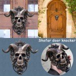 Exte Shofar Skull Hanging Door Knocker Heavy Duty Gothic Doorknocker Iron Accent Decoration Bronze