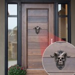 Exte Shofar Skull Hanging Door Knocker Heavy Duty Gothic Doorknocker Iron Accent Decoration Bronze