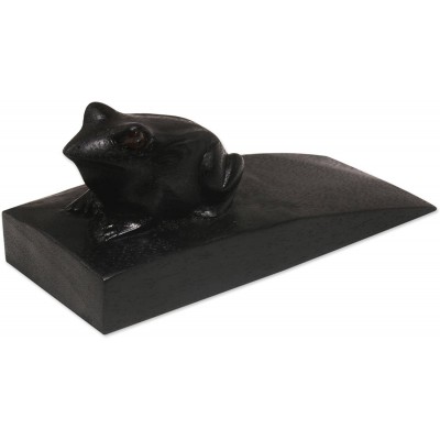 NOVICA Animal Themed Wood Doorstop Black Helpful Toad in Black'