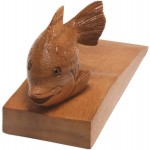 NOVICA Animal Themed Wood Doorstop Brown Helpful Goldfish in Brown'