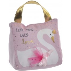 Pink Polyester Door Stop with White Swan and Gold Handle 6.53"